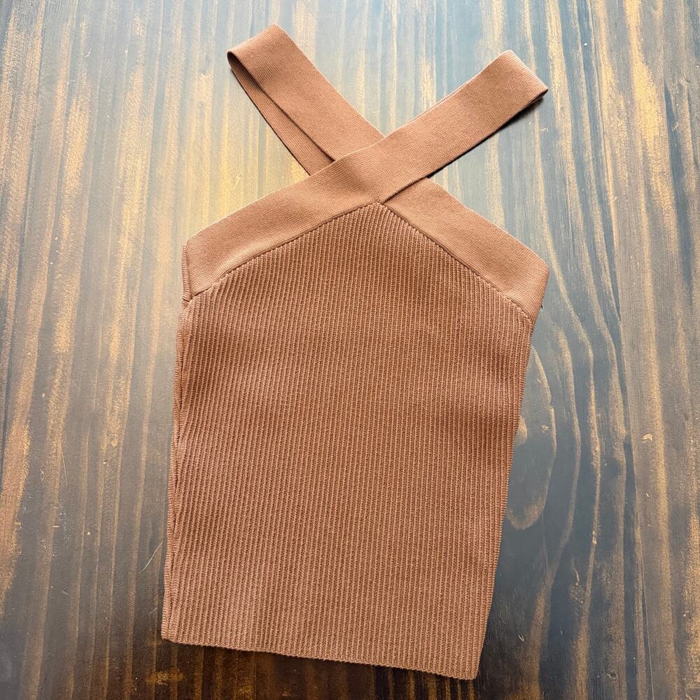 Babaton Sculpt Knit Criss Cross Tank Brown Women's Size XS